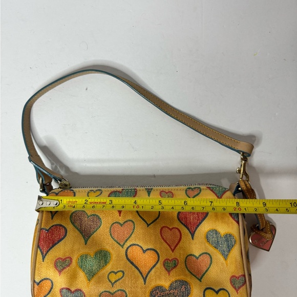 Dooney & Bourke VTG Mini Bag Yellow Hearts Leather Shoulder Bag - Picture 13 of 13